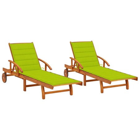vidaXL Tumbonas con cojines 2 unidades madera maciza de acacia 