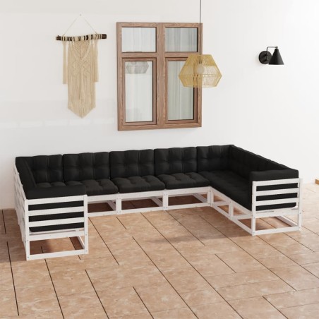 vidaXL Set de muebles de jardín 9 pzas con cojines madera pino blanco