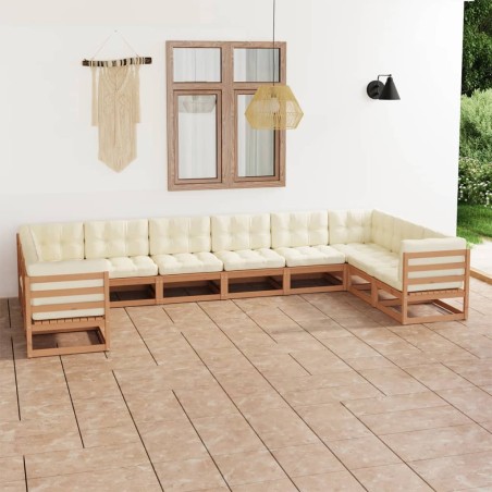 vidaXL Set de muebles de jardín 10 pzs cojines madera pino marrón miel