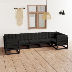 vidaXL Set de muebles de jardín 7 pzas con cojines madera pino negro