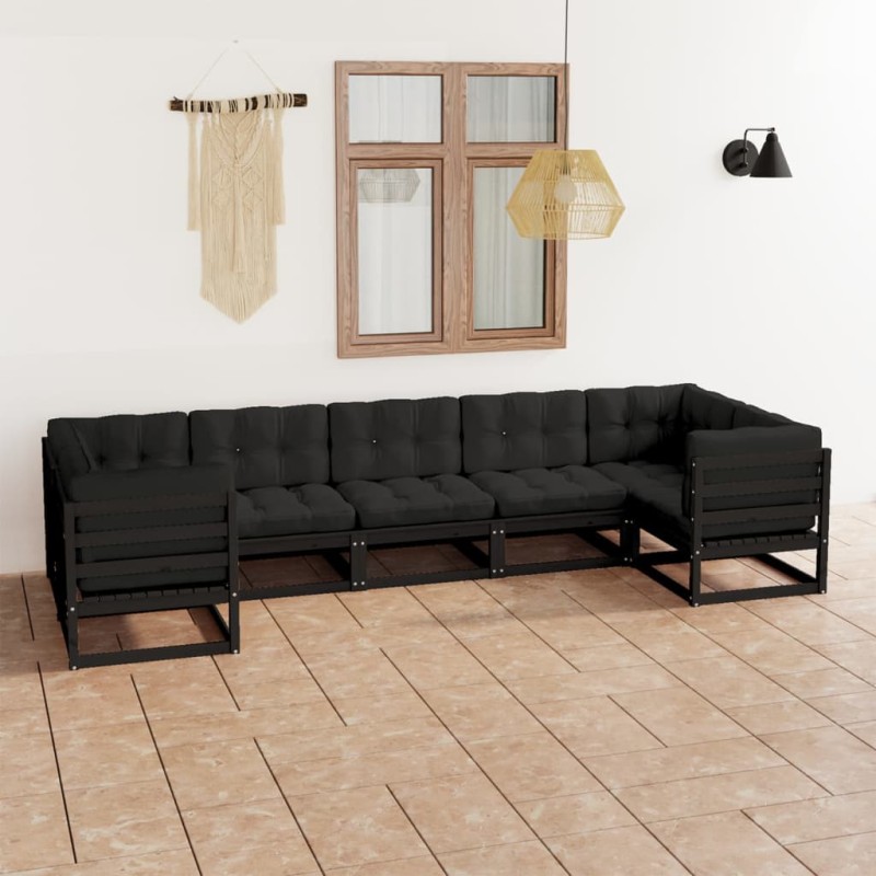 vidaXL Set de muebles de jardín 7 pzas con cojines madera pino negro vidaXL Set de muebles de jardín 7 pzas con cojines madera pino negro