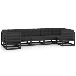 vidaXL Set de muebles de jardín 7 pzas con cojines madera pino negro
