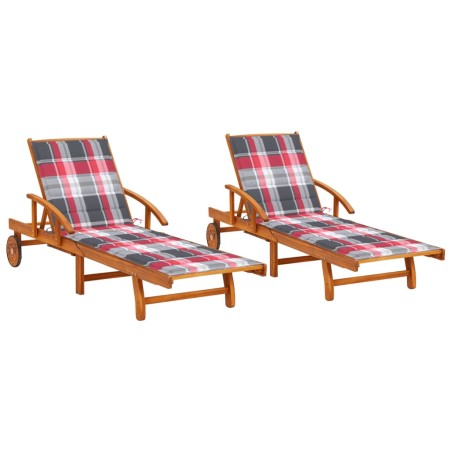 vidaXL Tumbonas con cojines 2 unidades madera maciza de acacia 