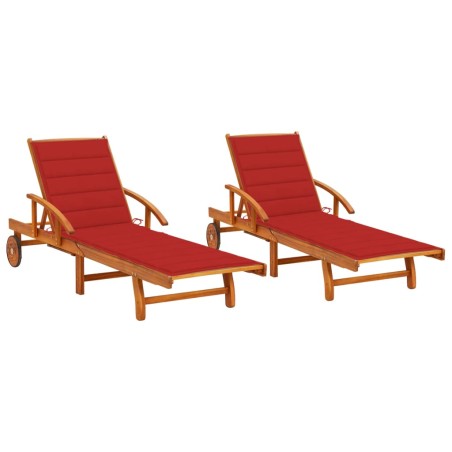 vidaXL Tumbonas con cojines 2 unidades madera maciza de acacia 