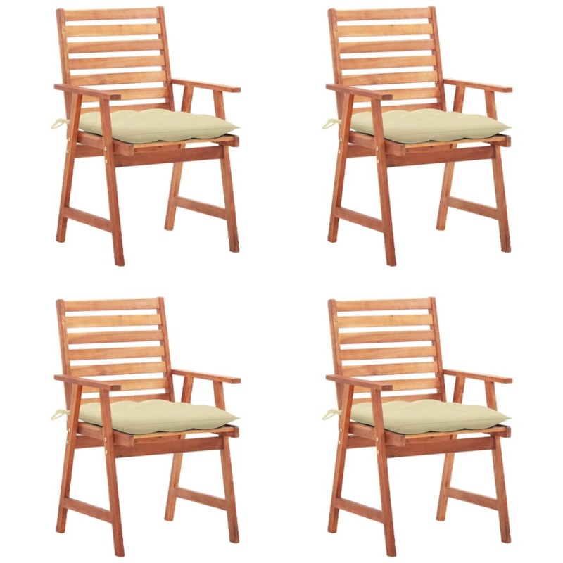 vidaXL Sillas comedor de jardín y cojines 4 uds madera maciza acacia