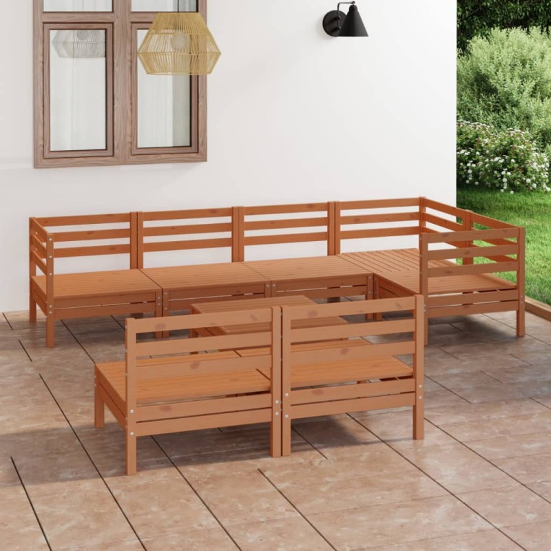 vidaXL Juego muebles de jardín 8 pzas madera pino maciza marrón miel vidaXL Juego muebles de jardín 8 pzas madera pino maciza marrón miel