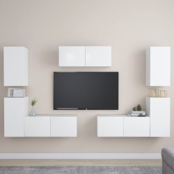 vidaXL Set de muebles de salón TV 7 piezas madera de ingeniería blanco
