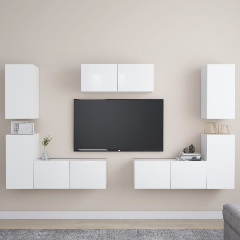 vidaXL Set de muebles de salón TV 7 piezas madera de ingeniería blanco
