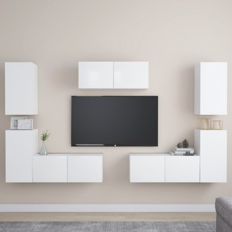 vidaXL Set de muebles de salón TV 7 piezas madera de ingeniería blanco