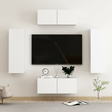 vidaXL Muebles de salón 4 piezas madera de ingeniería blanco