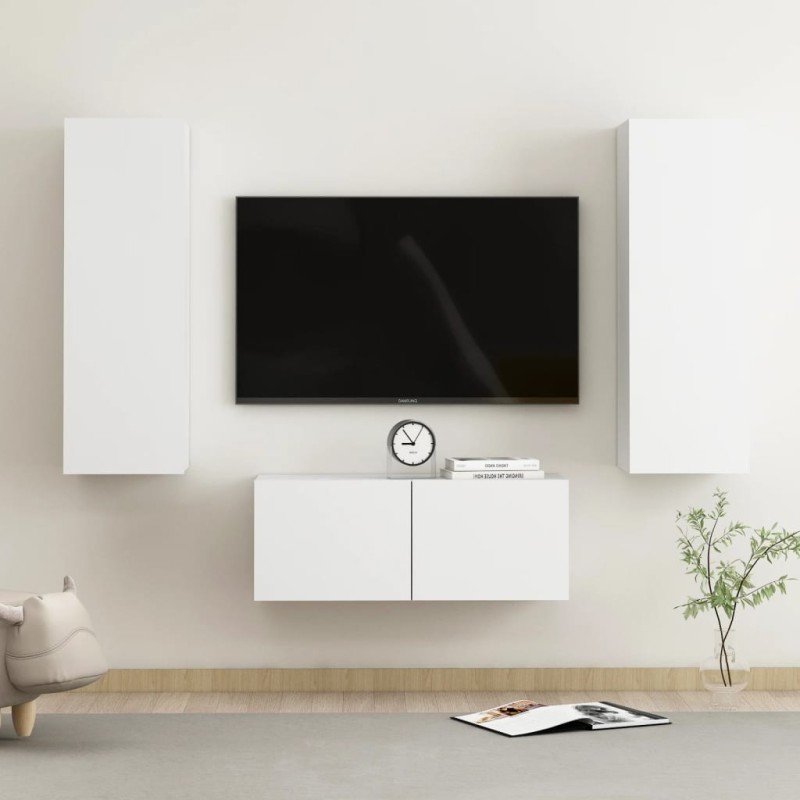 vidaXL Set de muebles de salón TV 3 piezas madera de ingeniería blanco