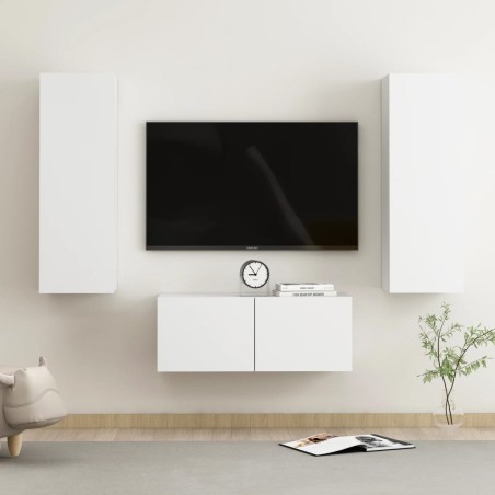 vidaXL Set de muebles de salón TV 3 piezas madera de ingeniería blanco