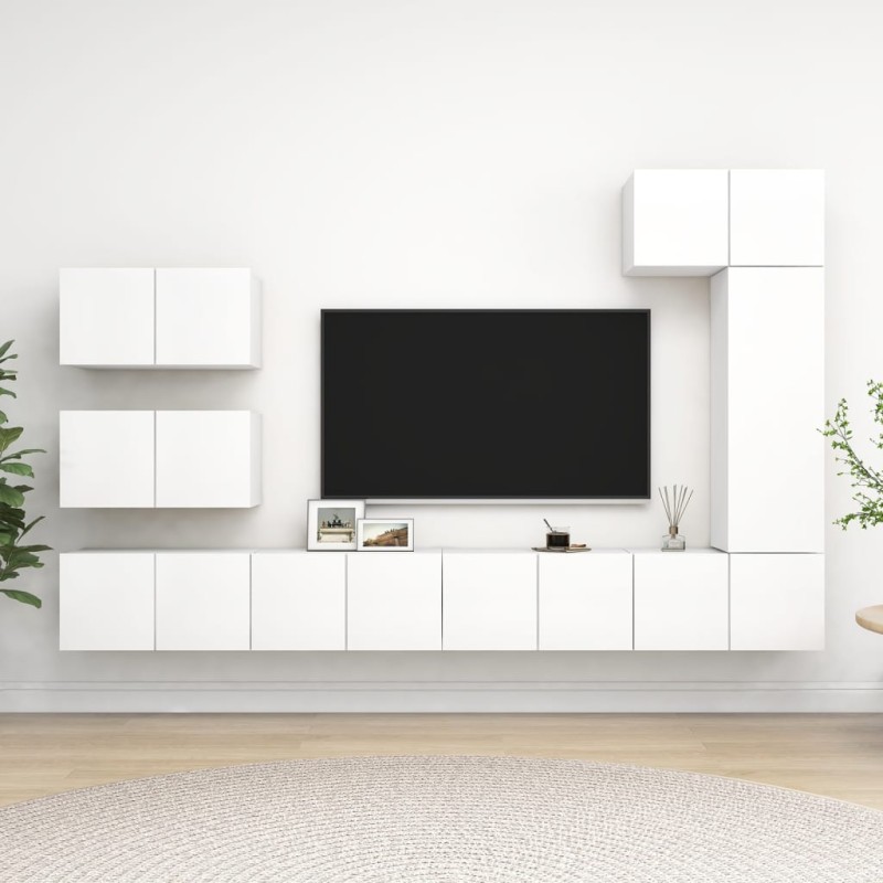 vidaXL Set de muebles de salón TV 8 piezas madera de ingeniería blanco