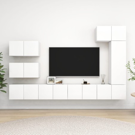 vidaXL Set de muebles de salón TV 8 piezas madera de ingeniería blanco