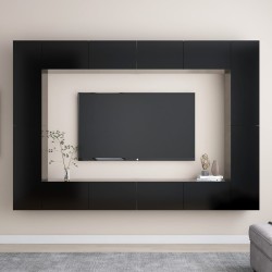 vidaXL Set de muebles de salón TV 8 piezas madera ingeniería negro