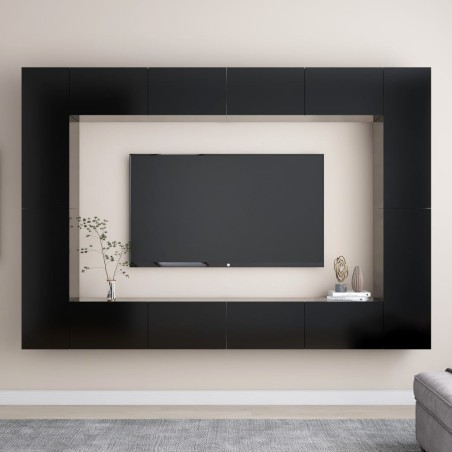 vidaXL Set de muebles de salón TV 8 piezas madera ingeniería negro