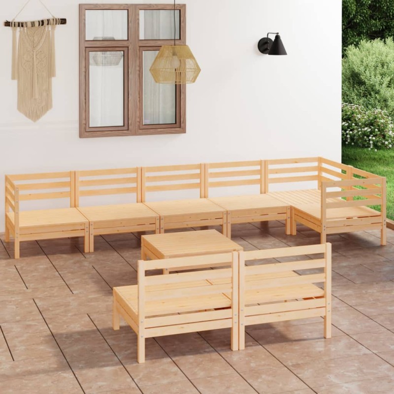 vidaXL Juego de muebles de jardín 9 piezas madera maciza de pino vidaXL Juego de muebles de jardín 9 piezas madera maciza de pino