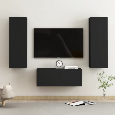 vidaXL Set de muebles de salón TV 3 pzas madera de ingeniería negro