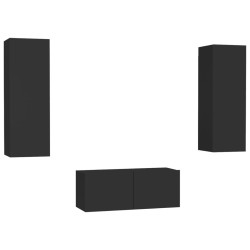 vidaXL Set de muebles de salón TV 3 pzas madera de ingeniería negro