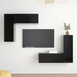 vidaXL Set de muebles de salón TV 4 piezas madera de ingeniería negro