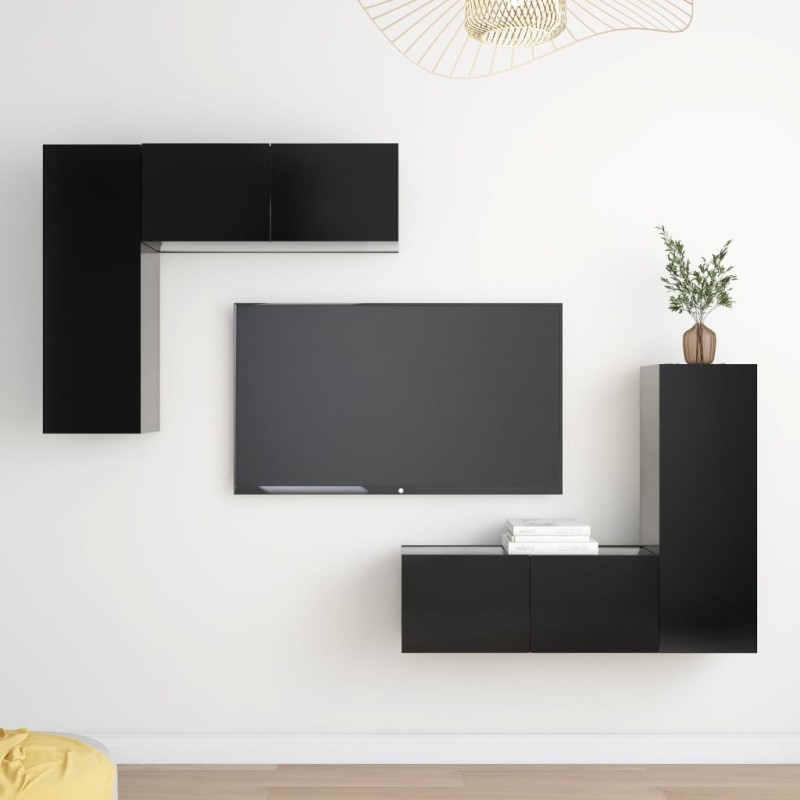 vidaXL Set de muebles de salón TV 4 piezas madera de ingeniería negro