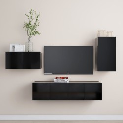 vidaXL Set de muebles de salón TV 4 piezas madera de ingeniería negro