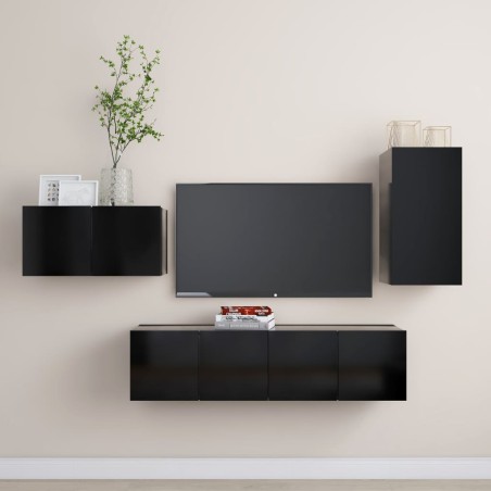 vidaXL Set de muebles de salón TV 4 piezas madera de ingeniería negro