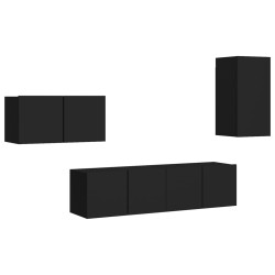 vidaXL Set de muebles de salón TV 4 piezas madera de ingeniería negro