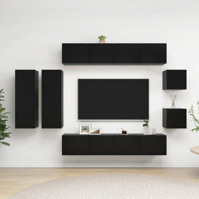 vidaXL Set de muebles de salón TV 8 piezas madera ingeniería negro vidaXL Set de muebles de salón TV 8 piezas madera ingeniería negro