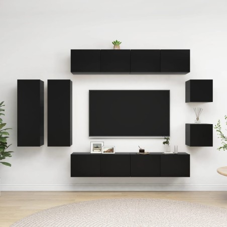vidaXL Set de muebles de salón TV 8 piezas madera ingeniería negro