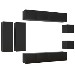 vidaXL Set de muebles de salón TV 8 piezas madera ingeniería negro