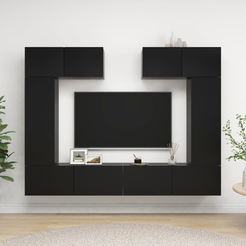 vidaXL Set de muebles de salón TV 6 piezas madera de ingeniería negro