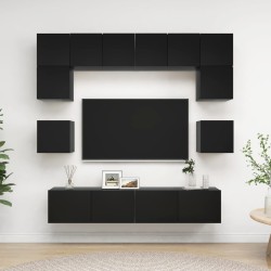 vidaXL Set de muebles de salón TV 8 piezas madera ingeniería negro