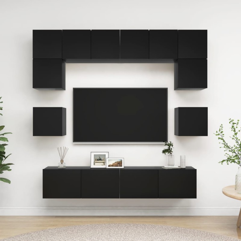 vidaXL Set de muebles de salón TV 8 piezas madera ingeniería negro vidaXL Set de muebles de salón TV 8 piezas madera ingeniería negro