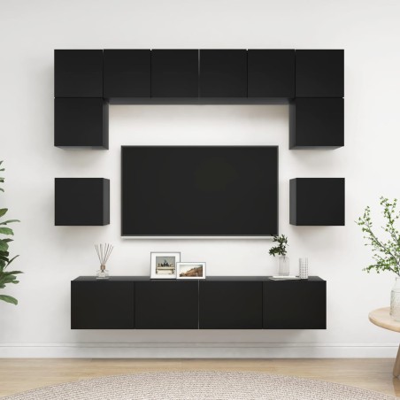 vidaXL Set de muebles de salón TV 8 piezas madera ingeniería negro