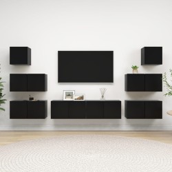vidaXL Juego de mueble para TV de 8 piezas aglomerado negro 
