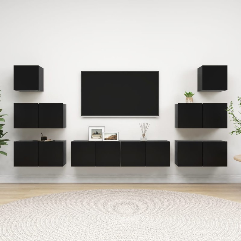 vidaXL Juego de mueble para TV de 8 piezas aglomerado negro vidaXL Juego de mueble para TV de 8 piezas aglomerado negro