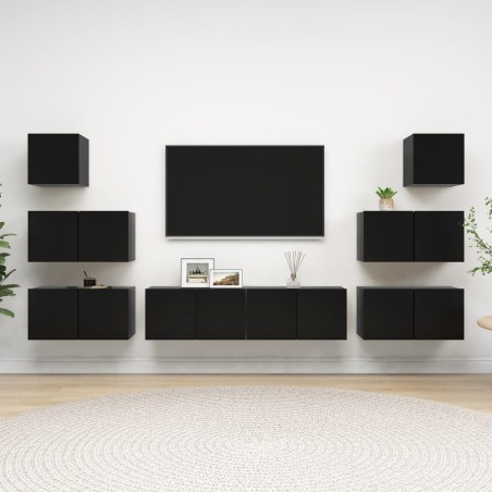 vidaXL Juego de mueble para TV de 8 piezas aglomerado negro 