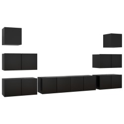 vidaXL Juego de mueble para TV de 8 piezas aglomerado negro 