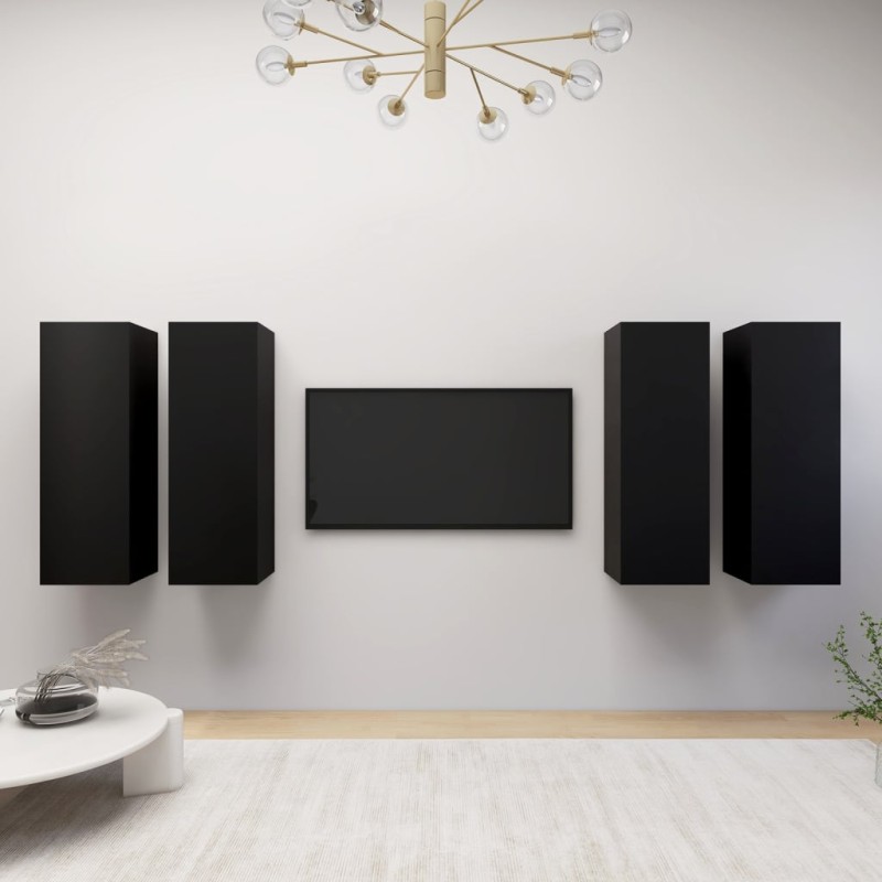 vidaXL Mueble para TV 4 pzas madera de ingeniería negro 30,5x30x90 cm vidaXL Mueble para TV 4 pzas madera de ingeniería negro 30,5x30x90 cm