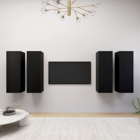 vidaXL Mueble para TV 4 pzas madera de ingeniería negro 30,5x30x90 cm