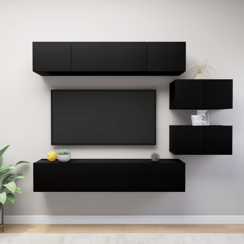 vidaXL Set de muebles de salón TV 6 piezas madera ingeniería negro vidaXL Set de muebles de salón TV 6 piezas madera ingeniería negro