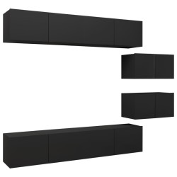 vidaXL Set de muebles de salón TV 6 piezas madera ingeniería negro