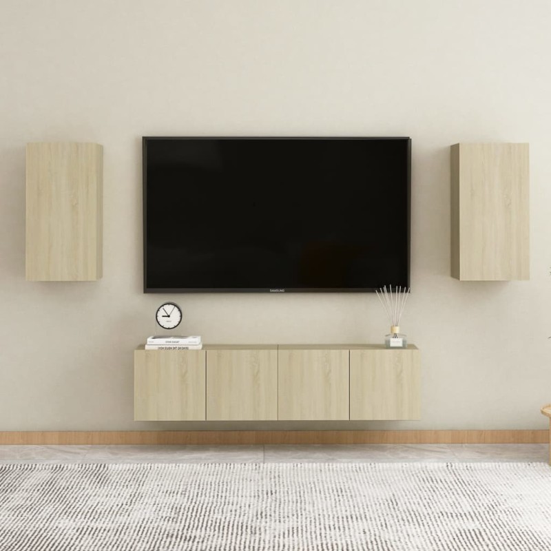 vidaXL Muebles de pared de TV 4 pzas aglomerado color roble Sonoma 