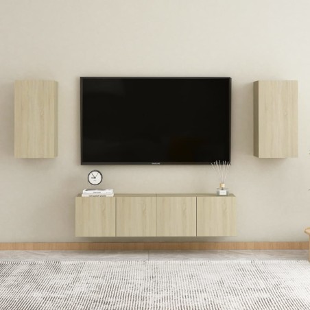vidaXL Muebles de pared de TV 4 pzas aglomerado color roble Sonoma 