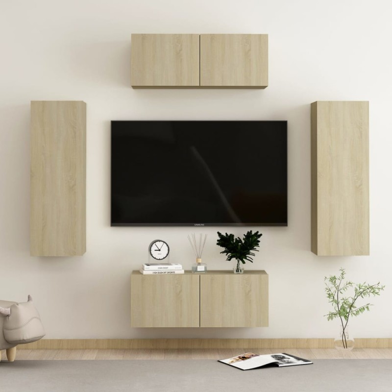 vidaXL Set de muebles salón TV 4 pzas madera ingeniería roble Sonoma