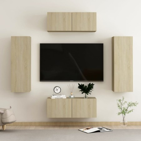vidaXL Set de muebles salón TV 4 pzas madera ingeniería roble Sonoma