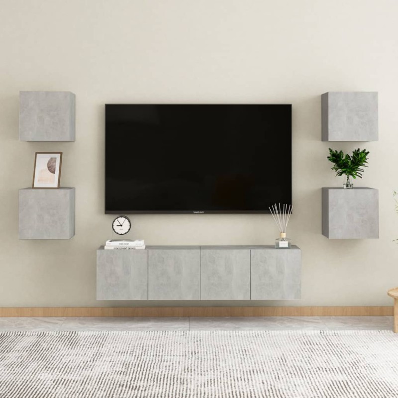 vidaXL Set de muebles de salón 6 pzas madera ingeniería gris hormigón