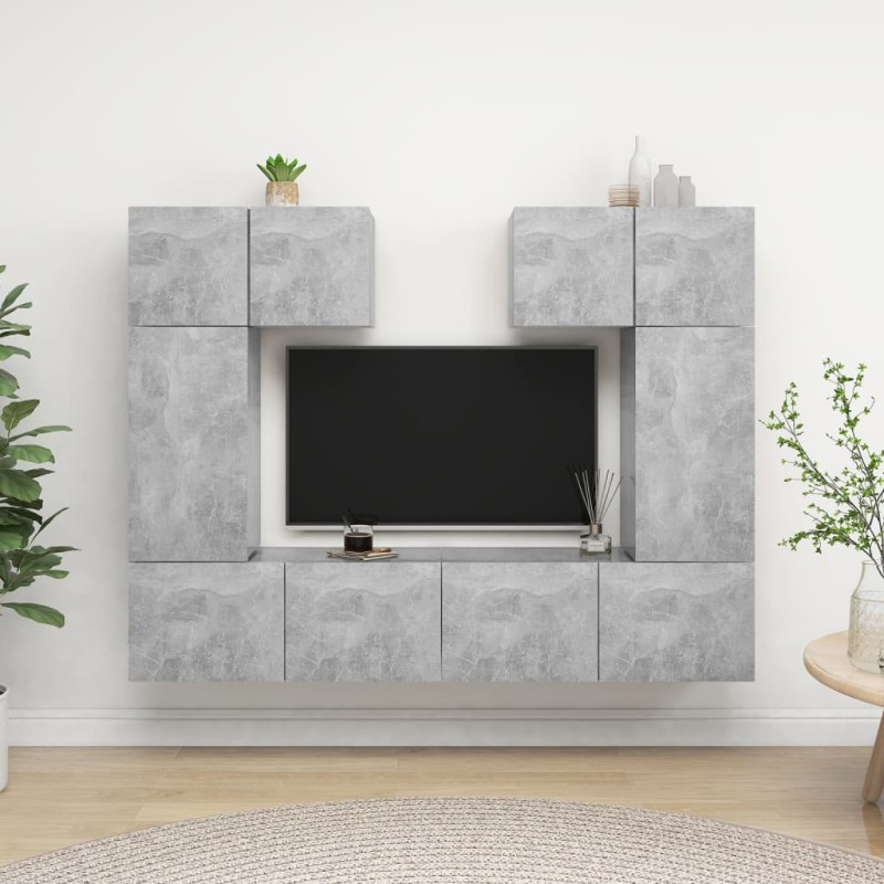 vidaXL Set muebles de salón TV 6 pzas madera ingeniería gris hormigón