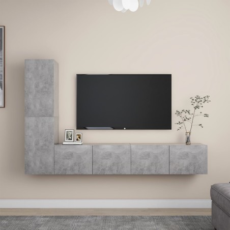 vidaXL Set muebles de salón TV 4 pzas madera ingeniería gris hormigón